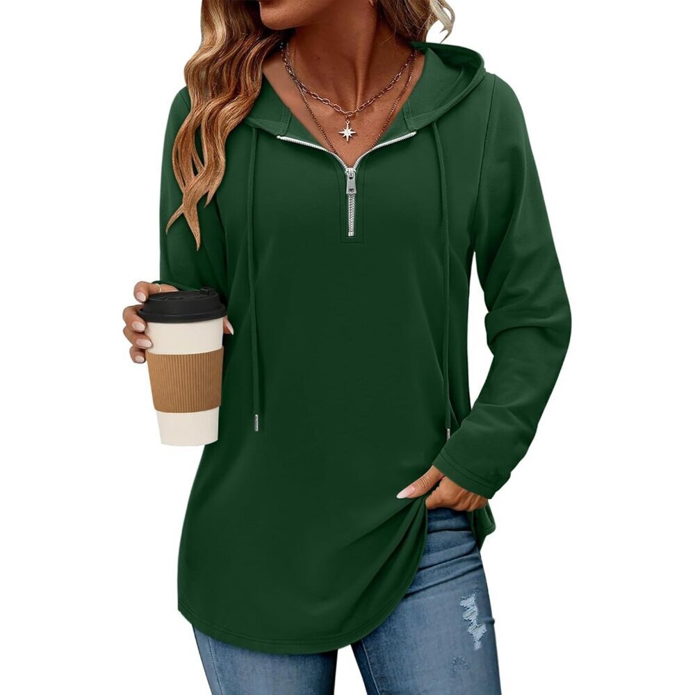 Womens Hooded Zip Tunic Pullover Long Sweatshirt Casual Cozy S-3XL